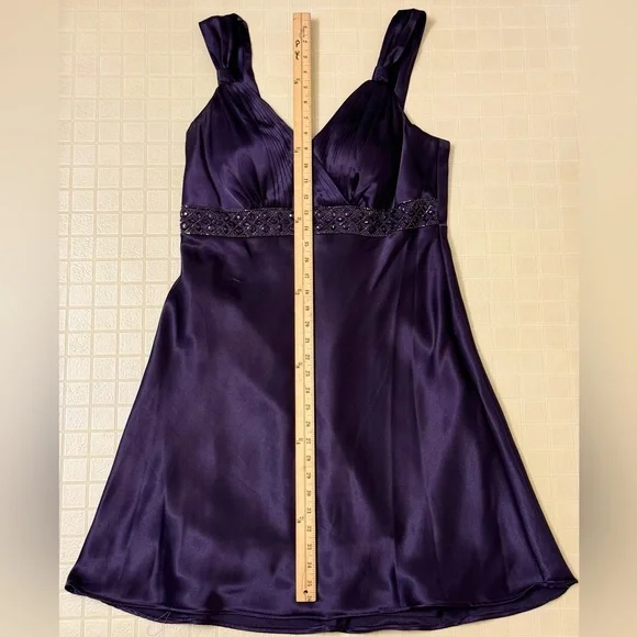 David's Bridal Deep Purple Satin Chemise - Picture 2 of 5